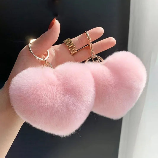 Romantic Plush Peach Heart Keychain Lovely Soft Leopard Print Key Chain Pendant Keyring For women Girls Bag Car Trinket