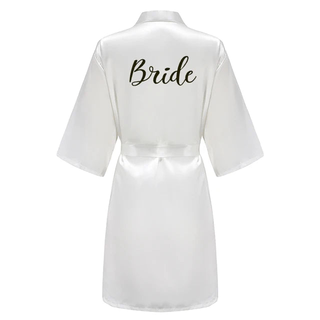 Sage Green Wedding Party Team Bride Robe With White Letters Kimono Satin Pajamas Bridesmaid Bathrobe SP066