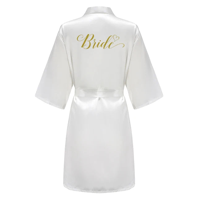 Sage Green Wedding Party Team Bride Robe With White Letters Kimono Satin Pajamas Bridesmaid Bathrobe SP066