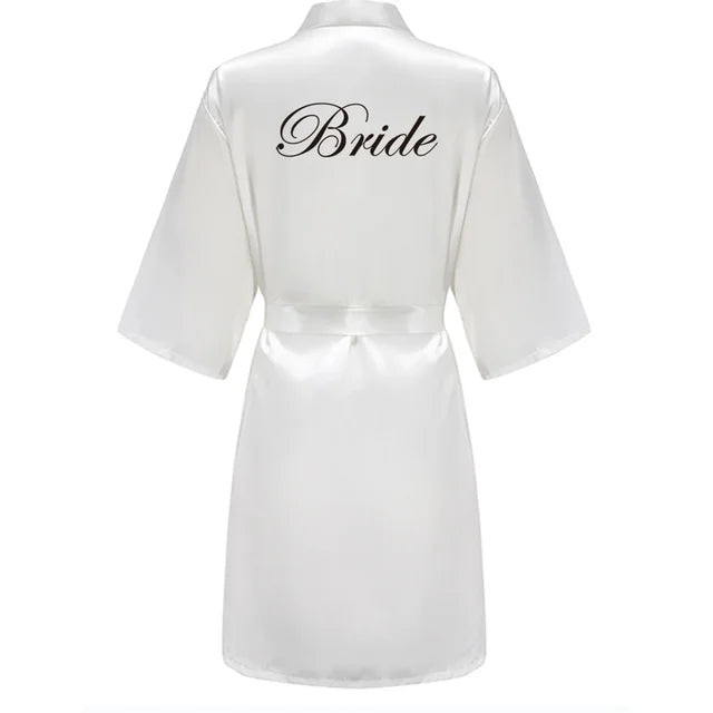 Sage Green Wedding Party Team Bride Robe With White Letters Kimono Satin Pajamas Bridesmaid Bathrobe SP066