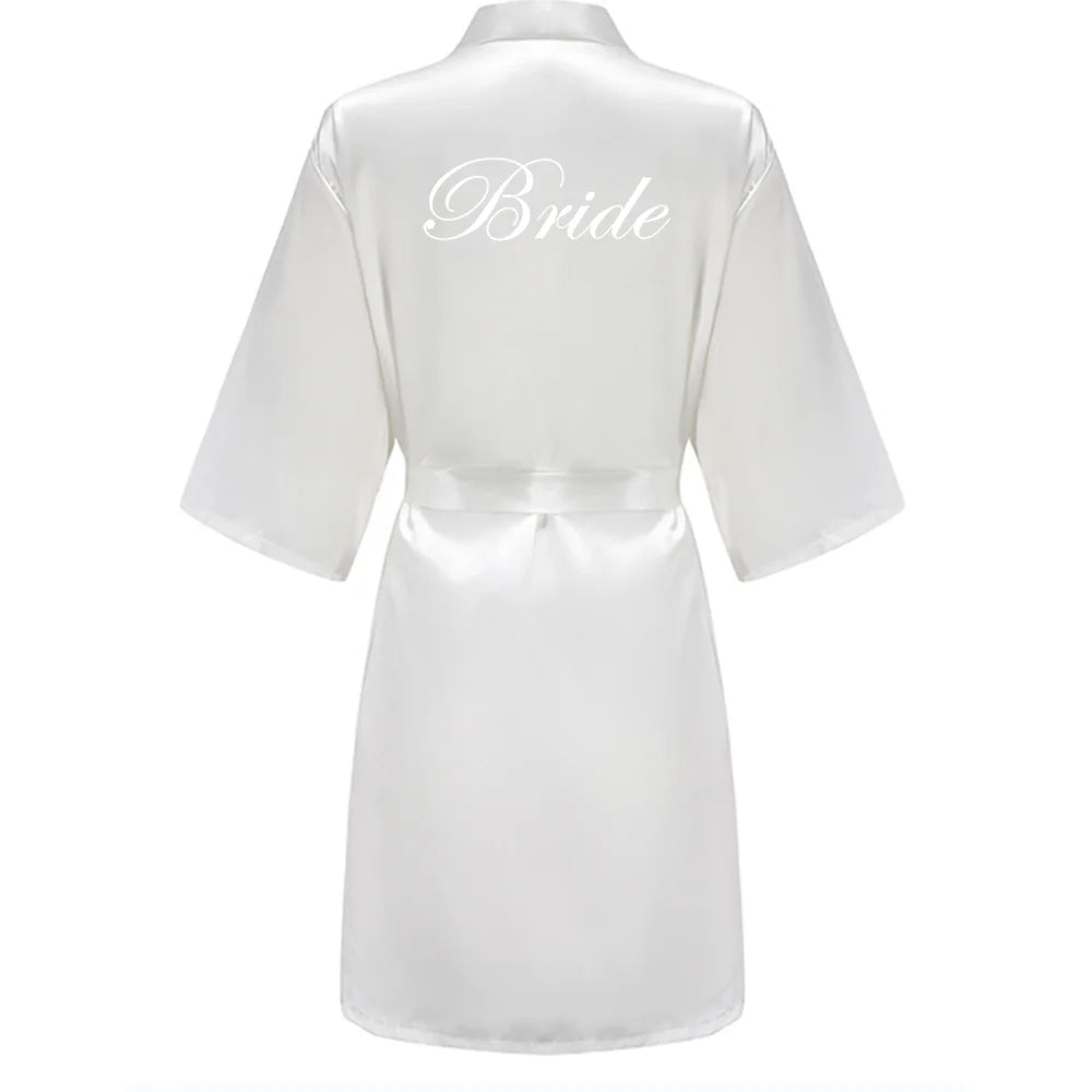 Sage Green Wedding Party Team Bride Robe With White Letters Kimono Satin Pajamas Bridesmaid Bathrobe SP066