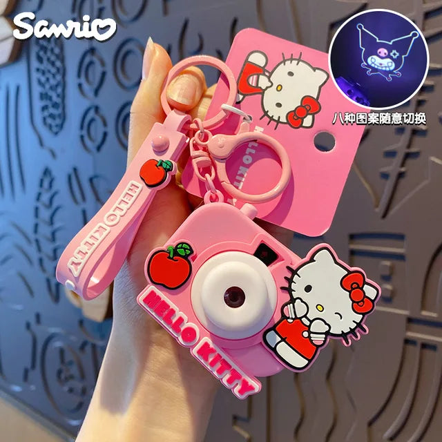 Sanrio Hello Kitty Keychain Genuine Projection Keyring Cinnamoroll My Melody Kuromi Key Chain Student Schoolbag Pendant Gifts