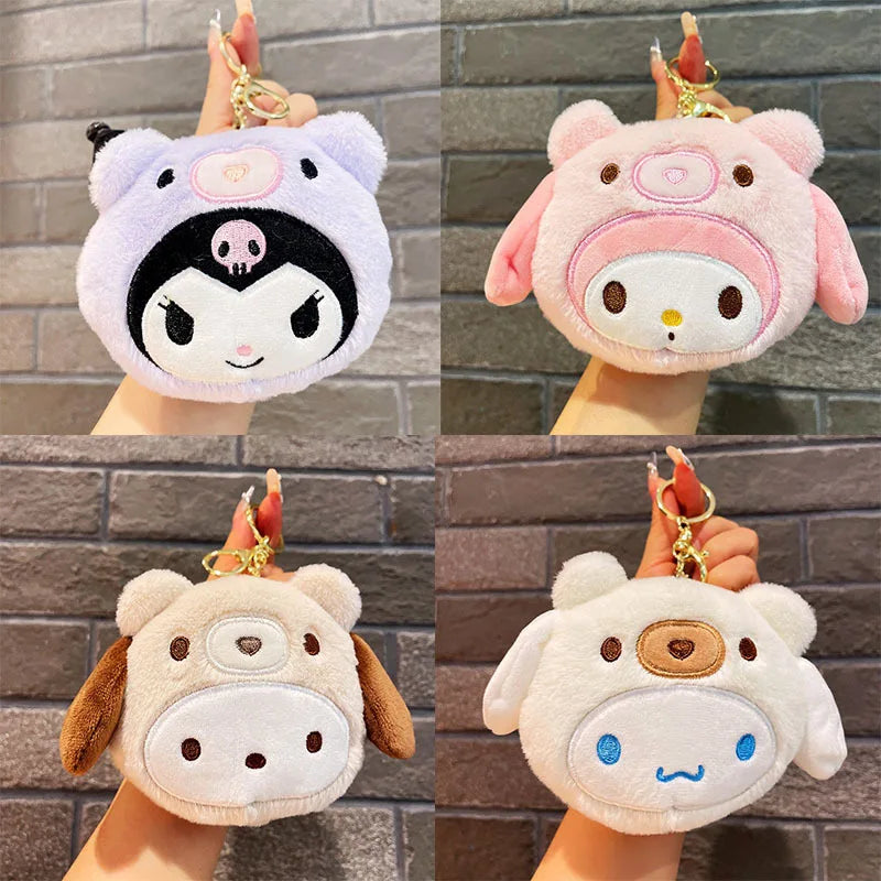 Sanrio Plush Bag Kawaii Kuromi Coin Purse Cinnamoroll Keychain Cute Melody Backpack Pendant Anime Plushies Wallet Storage Bag