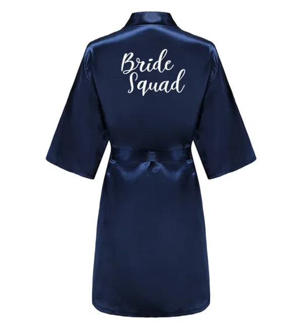 Satin Silk Robes Plus Size Wedding Bathrobe Bride Bridesmaid Mother Maid of Honor Gown Women Clothing Sleepwear Navy Blue