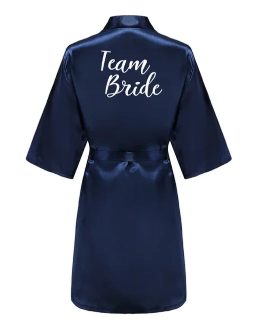 Satin Silk Robes Plus Size Wedding Bathrobe Bride Bridesmaid Mother Maid of Honor Gown Women Clothing Sleepwear Navy Blue