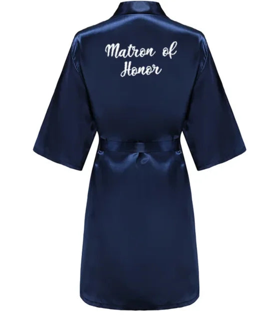 Satin Silk Robes Plus Size Wedding Bathrobe Bride Bridesmaid Mother Maid of Honor Gown Women Clothing Sleepwear Navy Blue