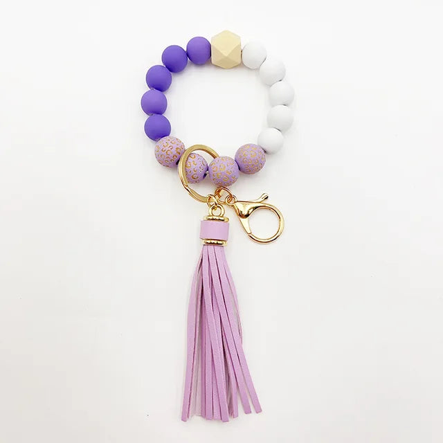 Silicone Beaded Keychain Bracelet Beaded Keychain with Tassels Women Can Hang Wallets Keychain Men's Car Keychain