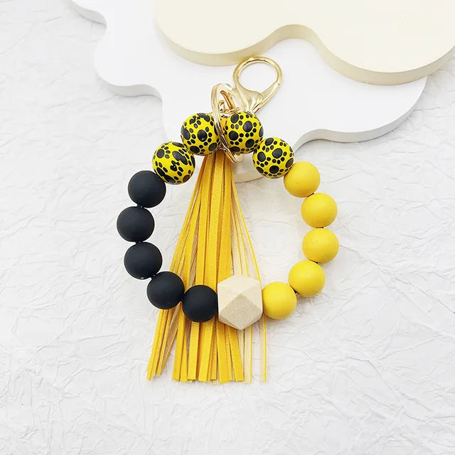 Silicone Beaded Keychain Bracelet Beaded Keychain with Tassels Women Can Hang Wallets Keychain Men's Car Keychain