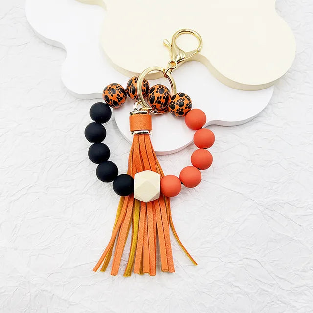 Silicone Beaded Keychain Bracelet Beaded Keychain with Tassels Women Can Hang Wallets Keychain Men's Car Keychain