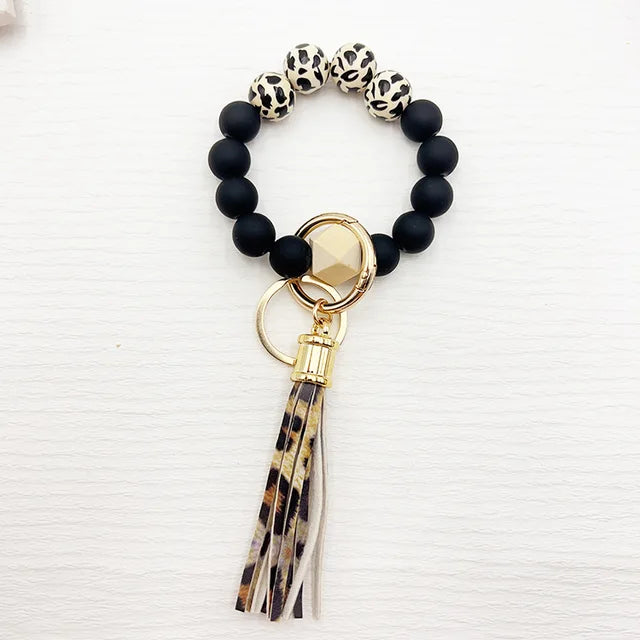 Silicone Beaded Keychain Bracelet Beaded Keychain with Tassels Women Can Hang Wallets Keychain Men's Car Keychain