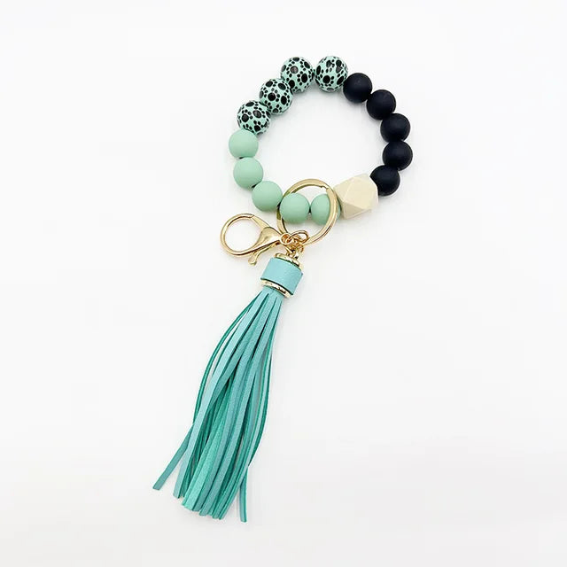 Silicone Beaded Keychain Bracelet Beaded Keychain with Tassels Women Can Hang Wallets Keychain Men's Car Keychain