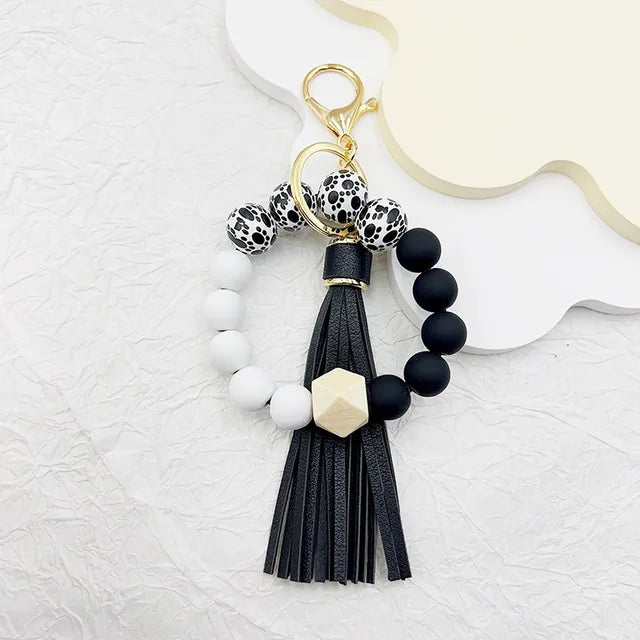 Silicone Beaded Keychain Bracelet Beaded Keychain with Tassels Women Can Hang Wallets Keychain Men's Car Keychain