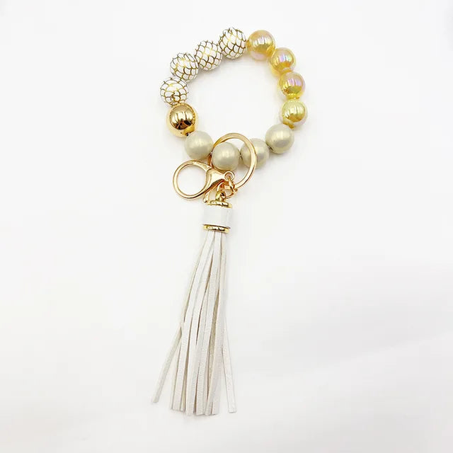 Silicone Beaded Keychain Bracelet Beaded Keychain with Tassels Women Can Hang Wallets Keychain Men's Car Keychain