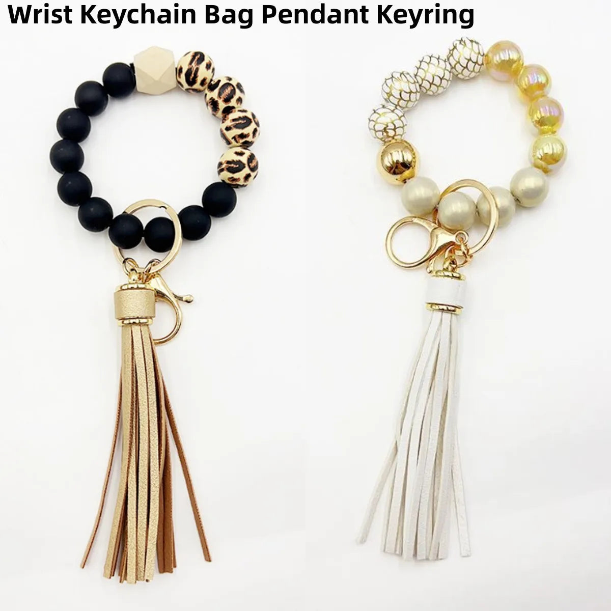 Silicone Beaded Keychain Bracelet Beaded Keychain with Tassels Women Can Hang Wallets Keychain Men's Car Keychain