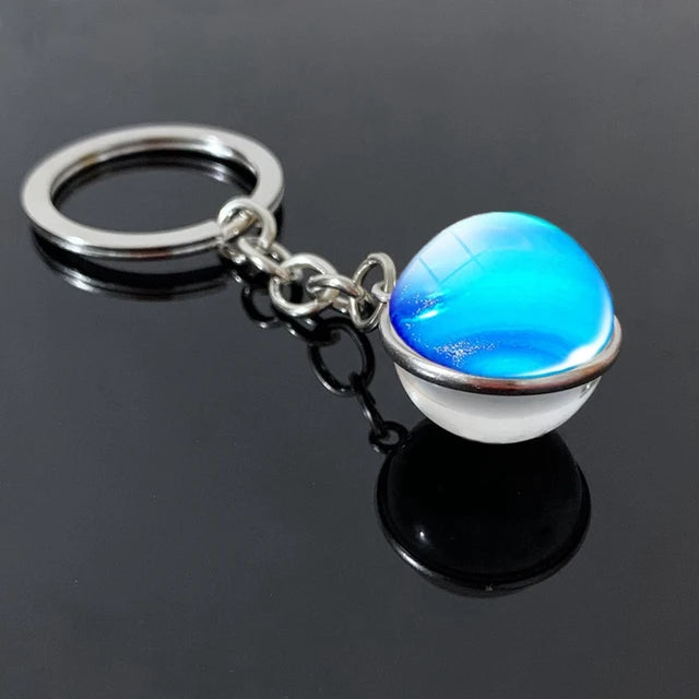 Solar System Planet Keyring Galaxy Nebula Space Keychain Moon Earth Sun Mars Art Picture Double Side Glass Ball Key Chain