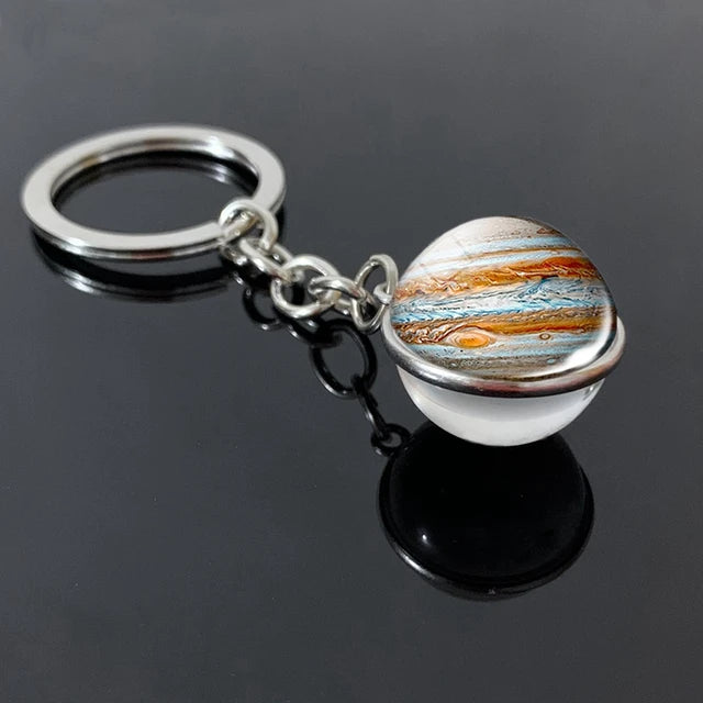 Solar System Planet Keyring Galaxy Nebula Space Keychain Moon Earth Sun Mars Art Picture Double Side Glass Ball Key Chain