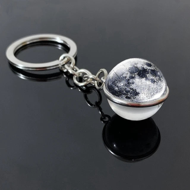 Solar System Planet Keyring Galaxy Nebula Space Keychain Moon Earth Sun Mars Art Picture Double Side Glass Ball Key Chain