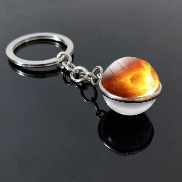 Solar System Planet Keyring Galaxy Nebula Space Keychain Moon Earth Sun Mars Art Picture Double Side Glass Ball Key Chain