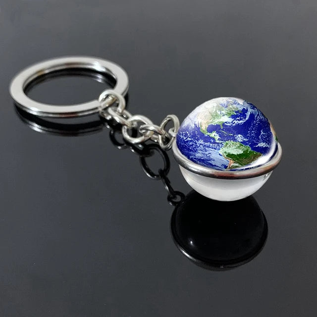 Solar System Planet Keyring Galaxy Nebula Space Keychain Moon Earth Sun Mars Art Picture Double Side Glass Ball Key Chain