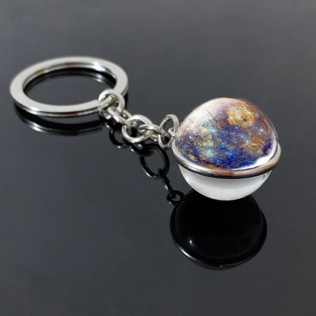 Solar System Planet Keyring Galaxy Nebula Space Keychain Moon Earth Sun Mars Art Picture Double Side Glass Ball Key Chain