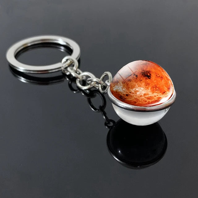 Solar System Planet Keyring Galaxy Nebula Space Keychain Moon Earth Sun Mars Art Picture Double Side Glass Ball Key Chain