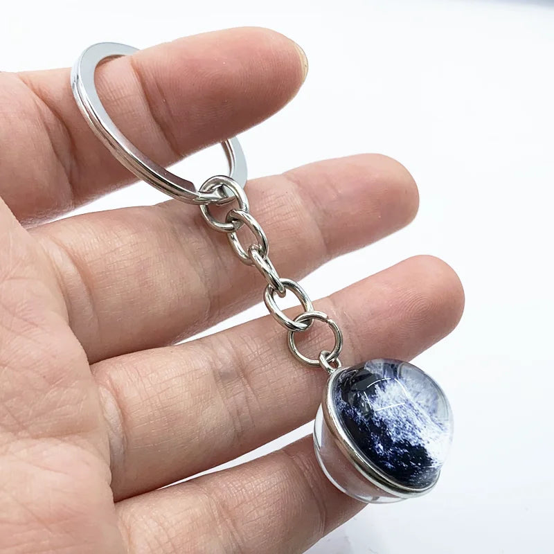 Solar System Planet Keyring Galaxy Nebula Space Keychain Moon Earth Sun Mars Art Picture Double Side Glass Ball Key Chain