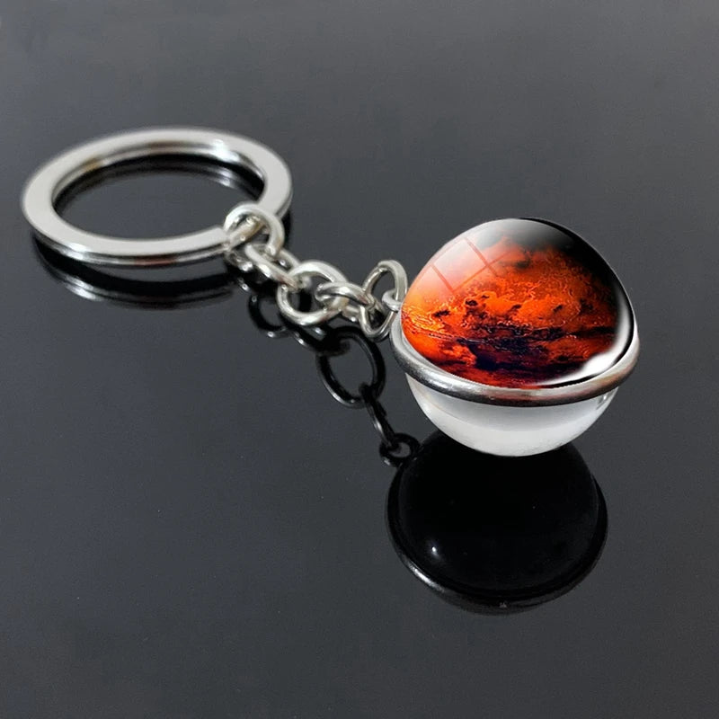 Solar System Planet Keyring Galaxy Nebula Space Keychain Moon Earth Sun Mars Art Picture Double Side Glass Ball Key Chain