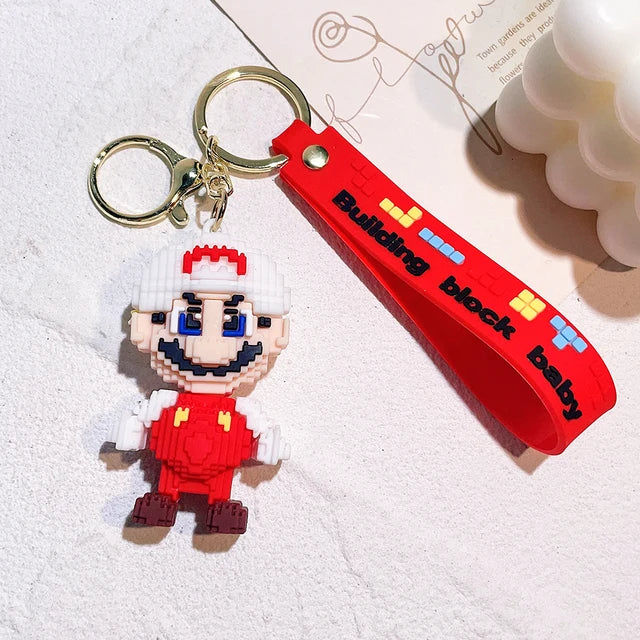 Super Mario Bros 3D Cartoon Keychain Accesorios Schoolbag Pendant Key Bag Decoration Collection Ornament Kids Toys Birthday Gift