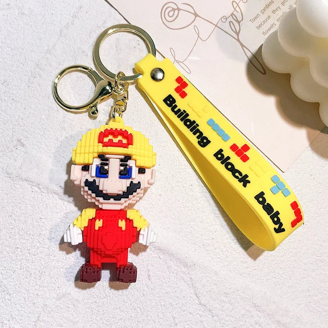 Super Mario Bros 3D Cartoon Keychain Accesorios Schoolbag Pendant Key Bag Decoration Collection Ornament Kids Toys Birthday Gift