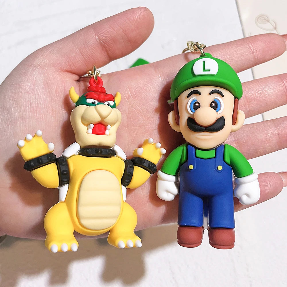 Super Mario Bros 3D Cartoon Keychain Accesorios Schoolbag Pendant Key Bag Decoration Collection Ornament Kids Toys Birthday Gift