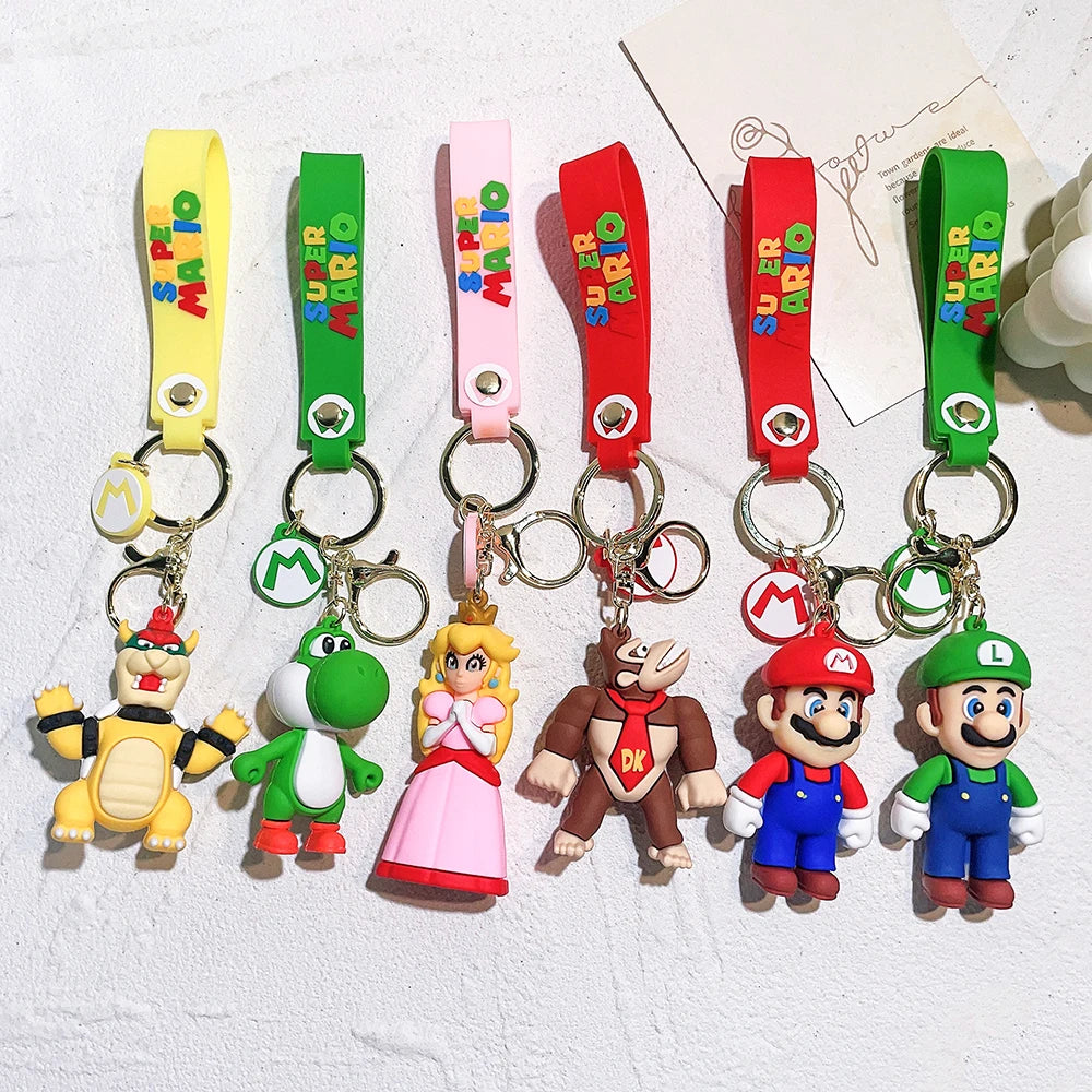 Super Mario Bros 3D Cartoon Keychain Accesorios Schoolbag Pendant Key Bag Decoration Collection Ornament Kids Toys Birthday Gift