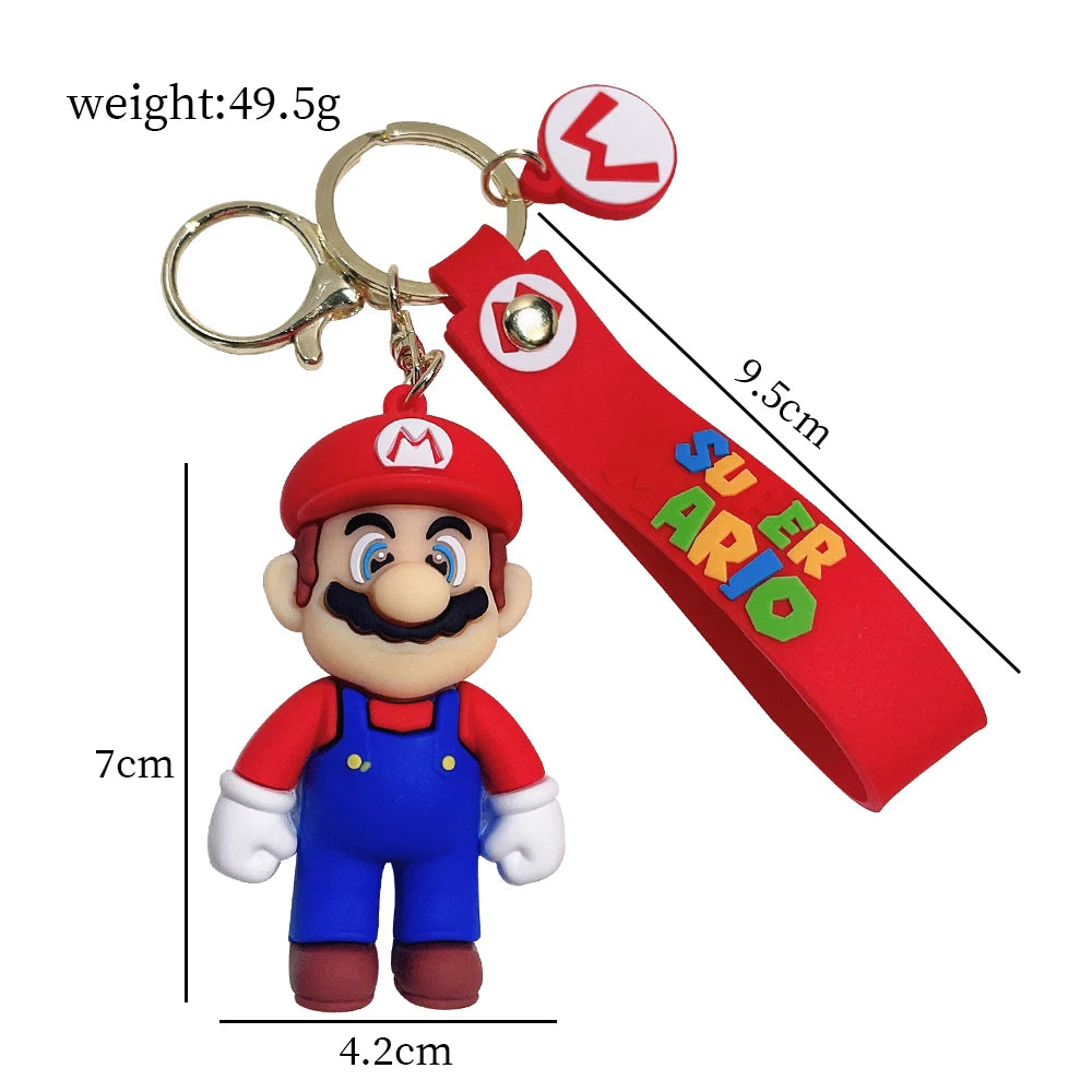 Super Mario Bros 3D Cartoon Keychain Accesorios Schoolbag Pendant Key Bag Decoration Collection Ornament Kids Toys Birthday Gift