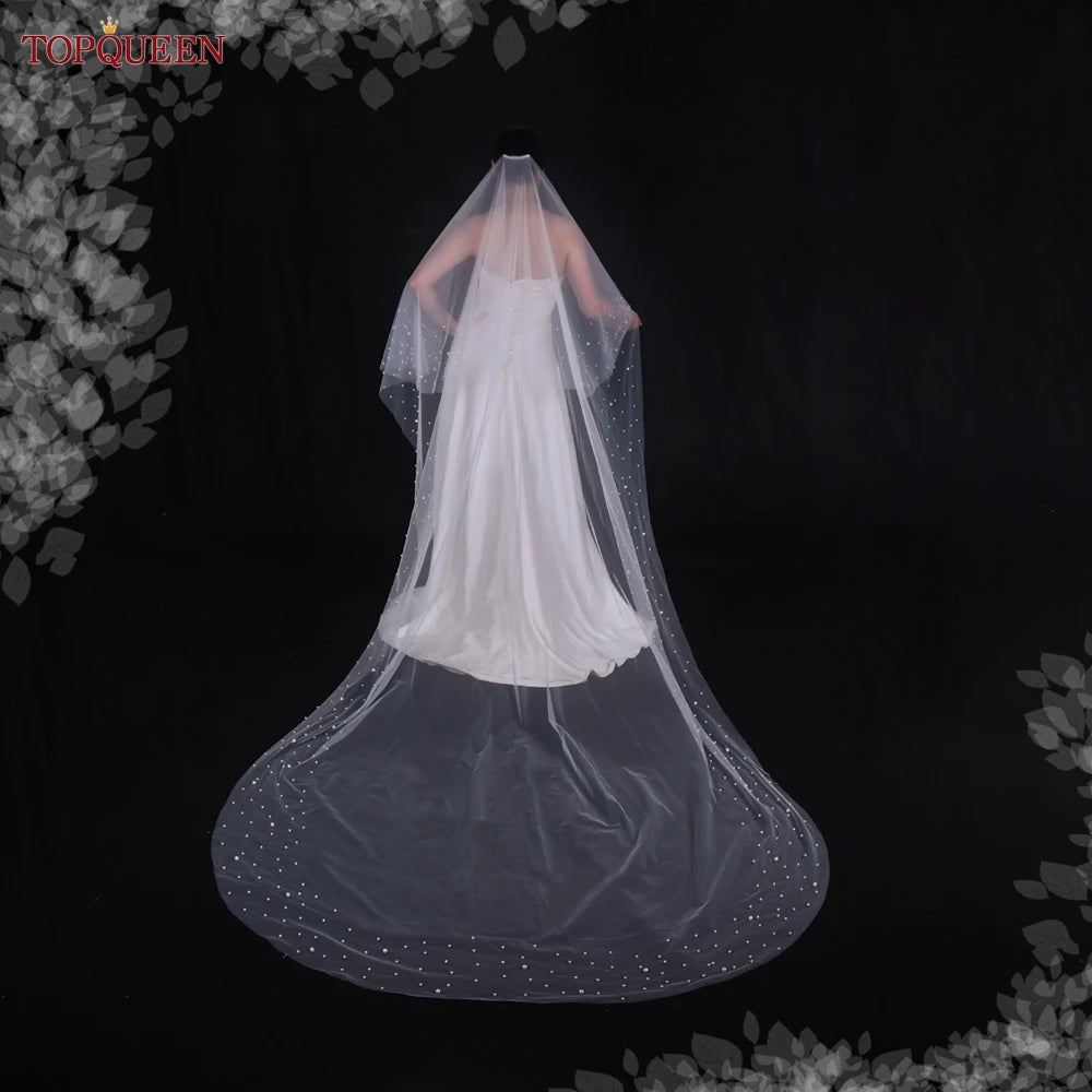 TOPQUEEN V171 2 Tier Royal Cathedral Wedding Veil with Blusher Bridal Veils Pear Veil Bride Bachelorette Party Bride Accessories