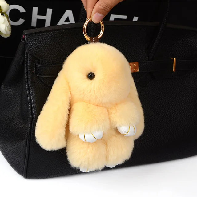 Three Model Size 100% Natural Rex Rabbit Fur Cute Fluffy Bunny Keychain Real Fur Key Chains Bag Toys Doll Lovely Keyring Pendant