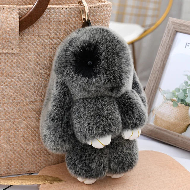 Three Model Size 100% Natural Rex Rabbit Fur Cute Fluffy Bunny Keychain Real Fur Key Chains Bag Toys Doll Lovely Keyring Pendant