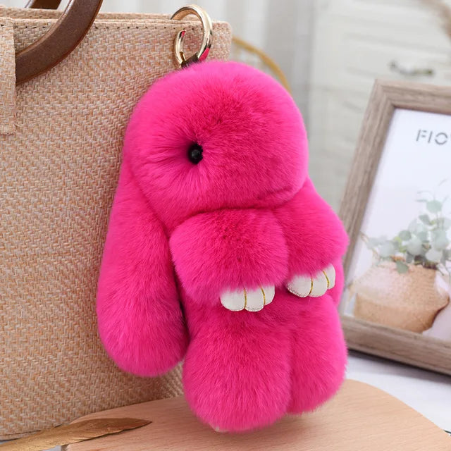 Three Model Size 100% Natural Rex Rabbit Fur Cute Fluffy Bunny Keychain Real Fur Key Chains Bag Toys Doll Lovely Keyring Pendant