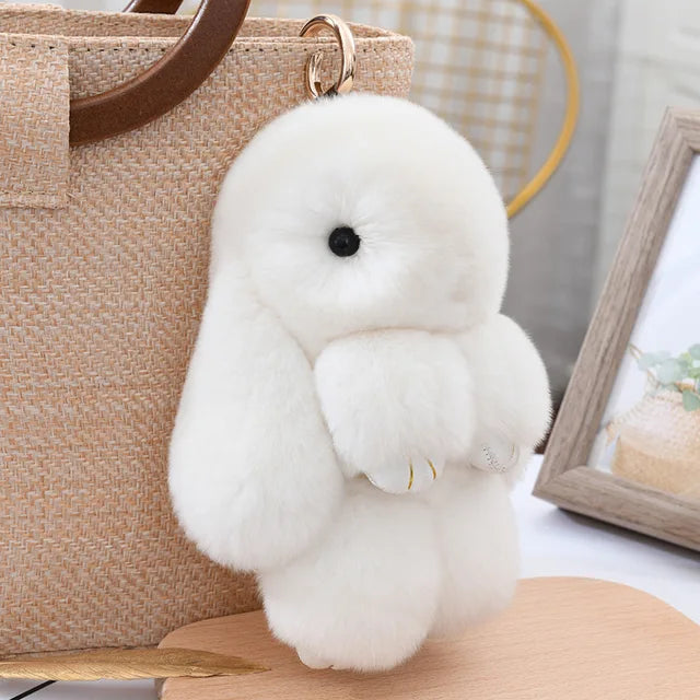 Three Model Size 100% Natural Rex Rabbit Fur Cute Fluffy Bunny Keychain Real Fur Key Chains Bag Toys Doll Lovely Keyring Pendant