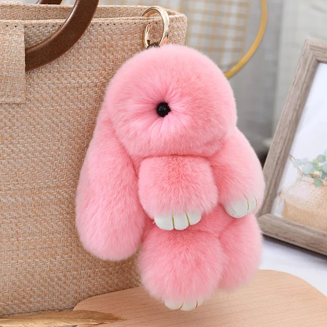 Three Model Size 100% Natural Rex Rabbit Fur Cute Fluffy Bunny Keychain Real Fur Key Chains Bag Toys Doll Lovely Keyring Pendant