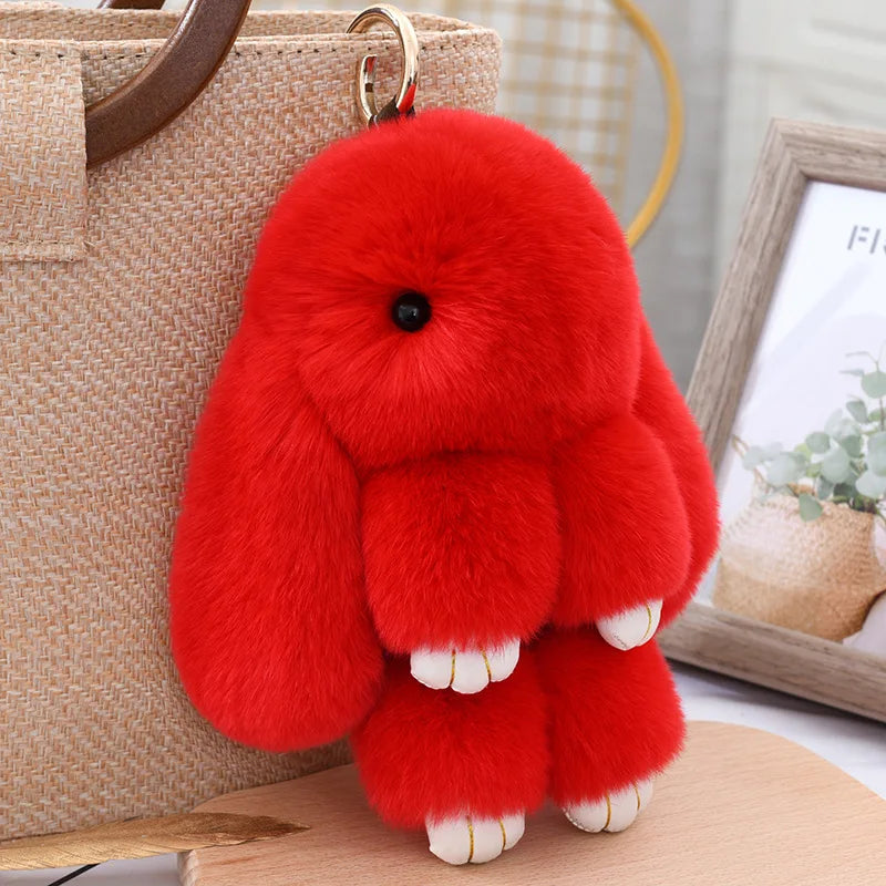 Three Model Size 100% Natural Rex Rabbit Fur Cute Fluffy Bunny Keychain Real Fur Key Chains Bag Toys Doll Lovely Keyring Pendant