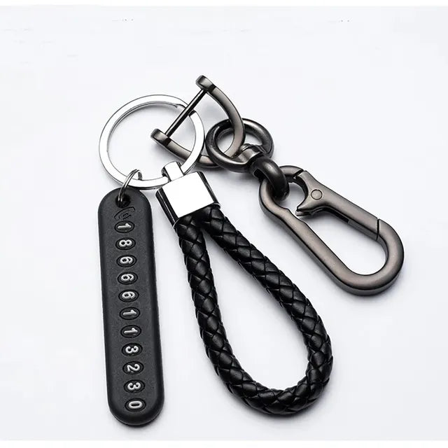 Trendy DIY Mobile Phone Number Plate Pendant Keychain for Men Punk Simple Woven Leather Rope Anti-lost Car Key Chain Accessories