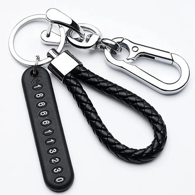 Trendy DIY Mobile Phone Number Plate Pendant Keychain for Men Punk Simple Woven Leather Rope Anti-lost Car Key Chain Accessories