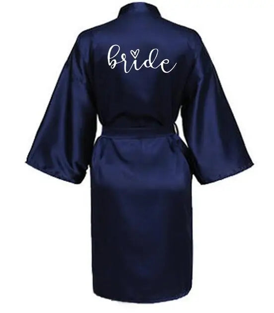 Wedding Party Team Bride Robe With Black Letters Kimono Satin Pajamas Bridesmaid Bathrobe SP063