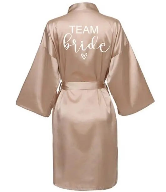 Wedding Party Team Bride Robe With Black Letters Kimono Satin Pajamas Bridesmaid Bathrobe SP063