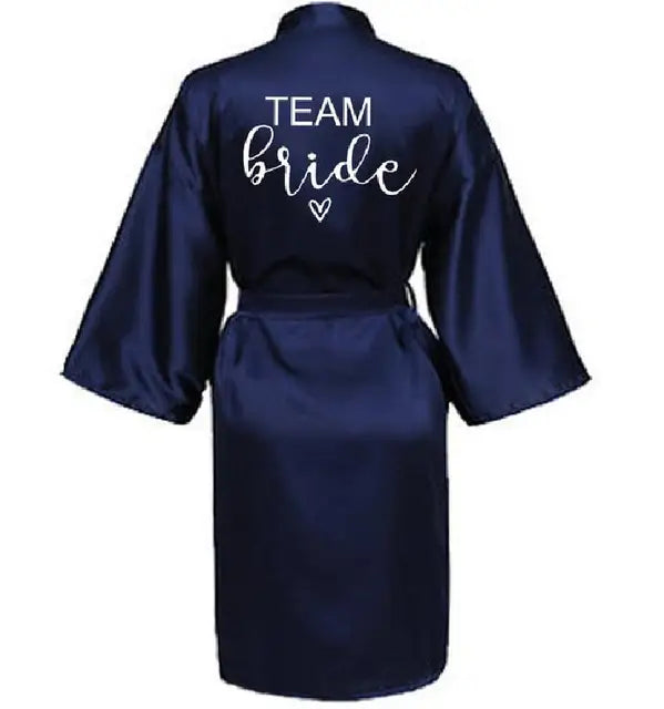 Wedding Party Team Bride Robe With Black Letters Kimono Satin Pajamas Bridesmaid Bathrobe SP063