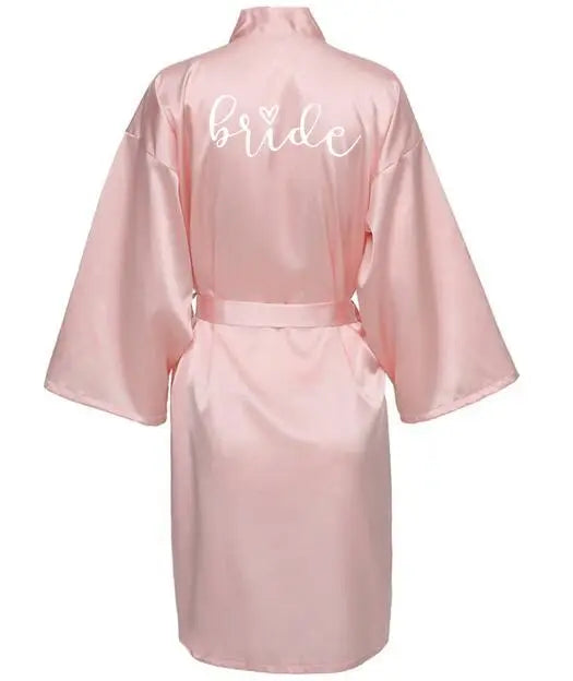 Wedding Party Team Bride Robe With Black Letters Kimono Satin Pajamas Bridesmaid Bathrobe SP063