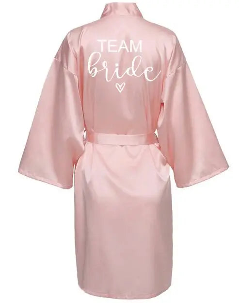 Wedding Party Team Bride Robe With Black Letters Kimono Satin Pajamas Bridesmaid Bathrobe SP063