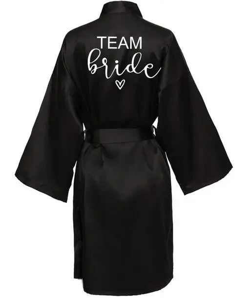 Wedding Party Team Bride Robe With Black Letters Kimono Satin Pajamas Bridesmaid Bathrobe SP063