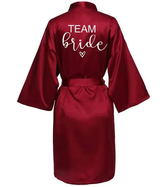 Wedding Party Team Bride Robe With Black Letters Kimono Satin Pajamas Bridesmaid Bathrobe SP063