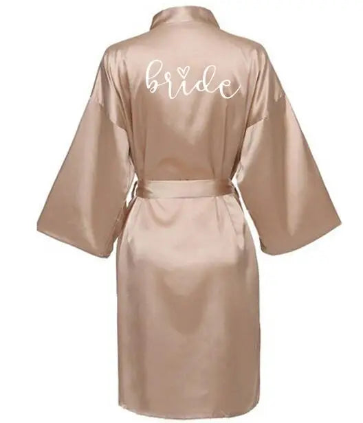 Wedding Party Team Bride Robe With Black Letters Kimono Satin Pajamas Bridesmaid Bathrobe SP063