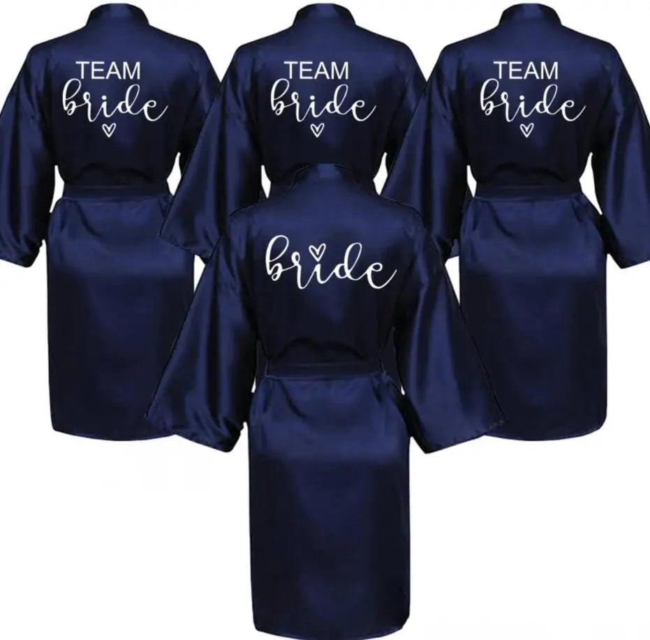 Wedding Party Team Bride Robe With Black Letters Kimono Satin Pajamas Bridesmaid Bathrobe SP063